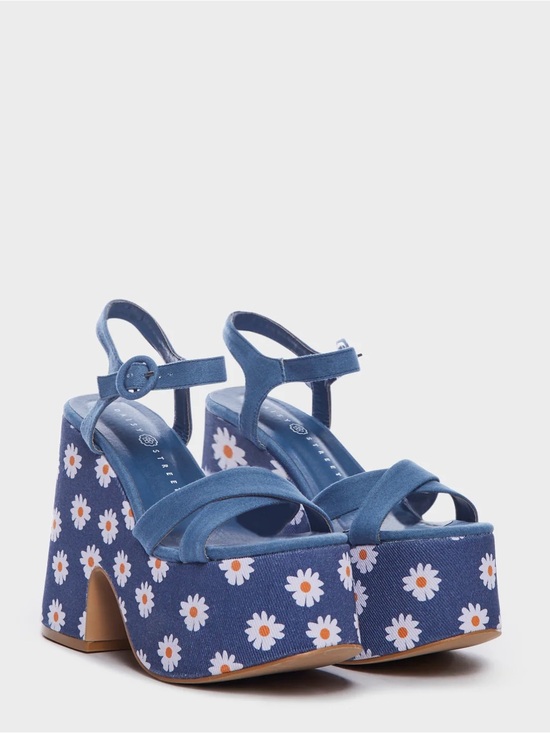 Dolls Kill Shoes - Dolls Kill-Denim Daisy Platform Mules